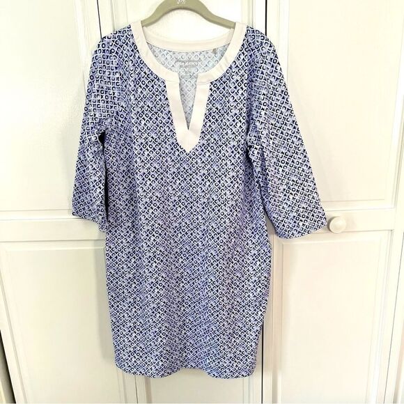 Tommy Bahama Aubrey Tile Isle IslandZone Shift Dress Blue and White Size Medium - Picture 4 of 14